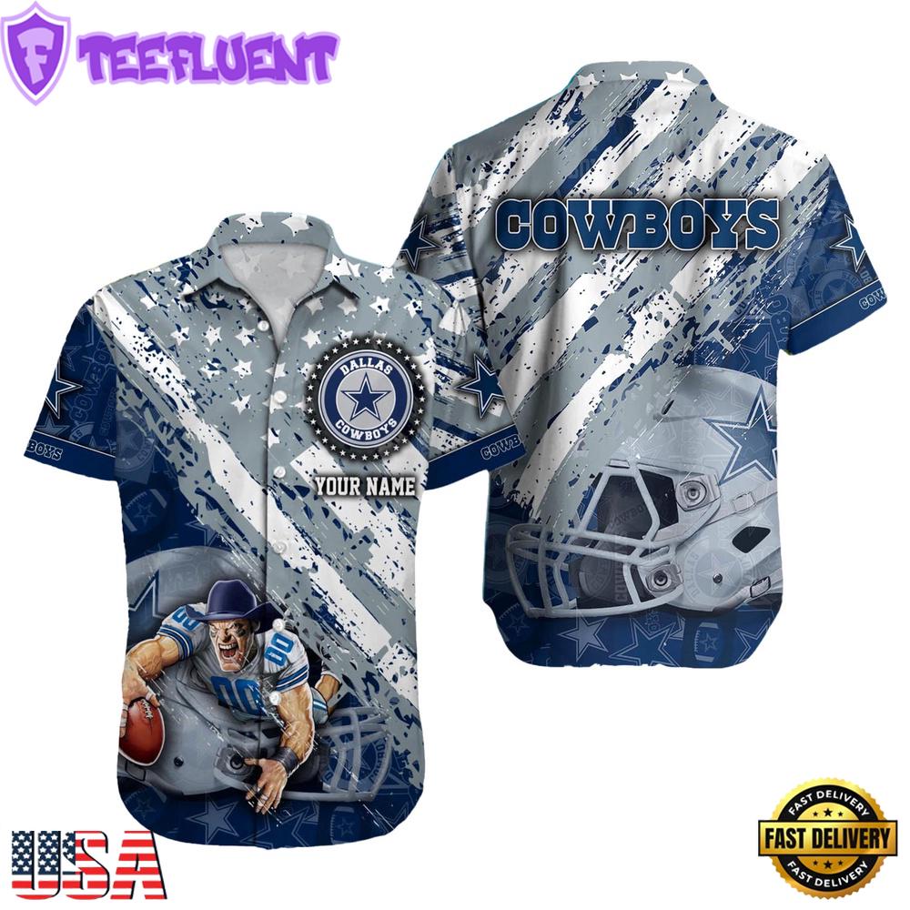 NFL Dallas Cowboys Football American Flag Mascot Custom Name Hawaiian Shirt