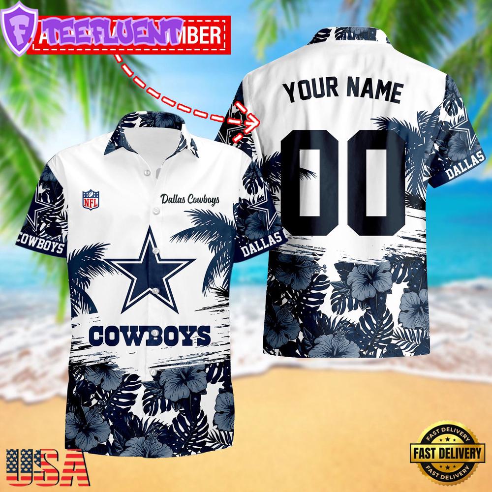 NFL Dallas Cowboys Hibiscus Flower Custom Name Hawaiian Shirt