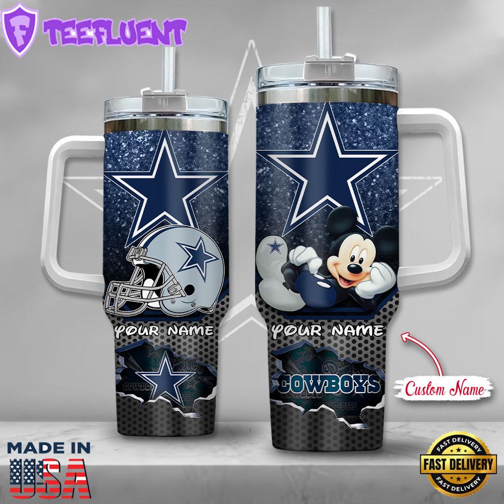 NFL Dallas Cowboys Mickey Mouse Custom Stanley Quencher 40oz Stainless Steel Tumbler With Handle