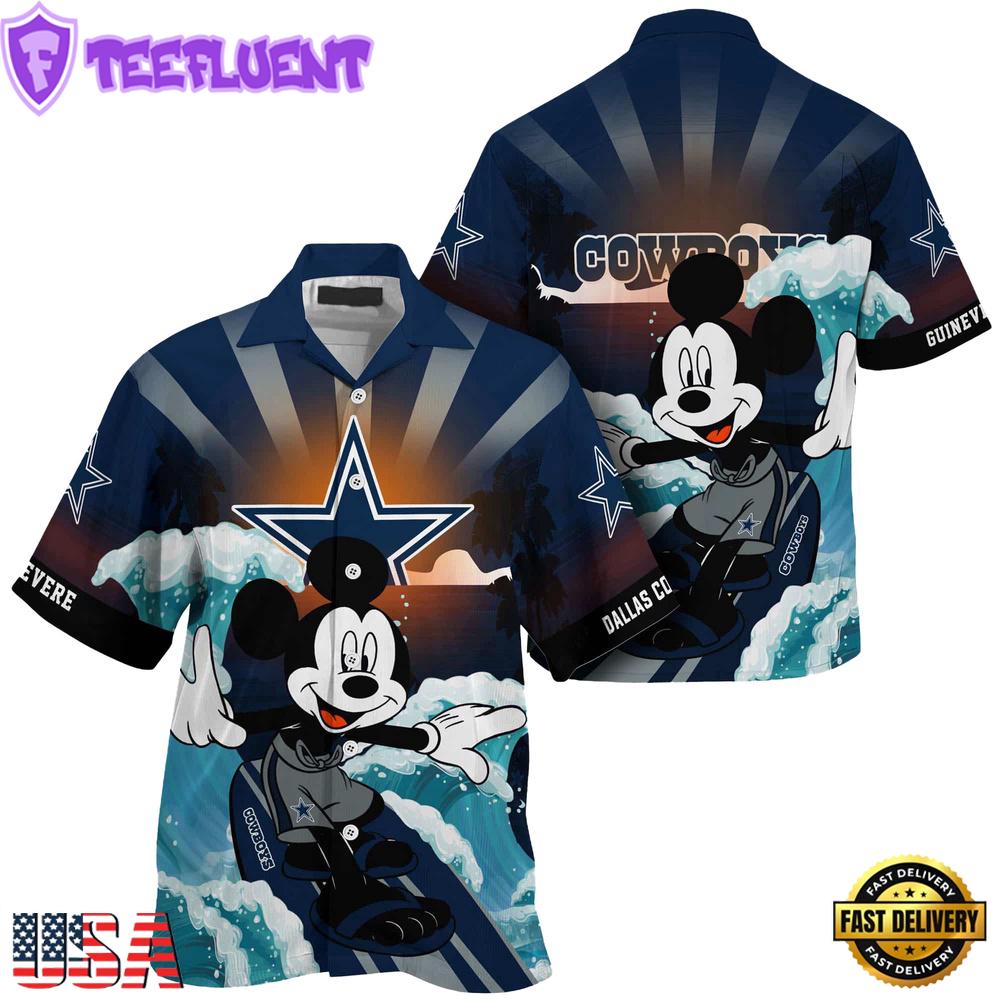 NFL Dallas Cowboys Mickey Mouse Surfing Custom Name Hawaiian Shirt