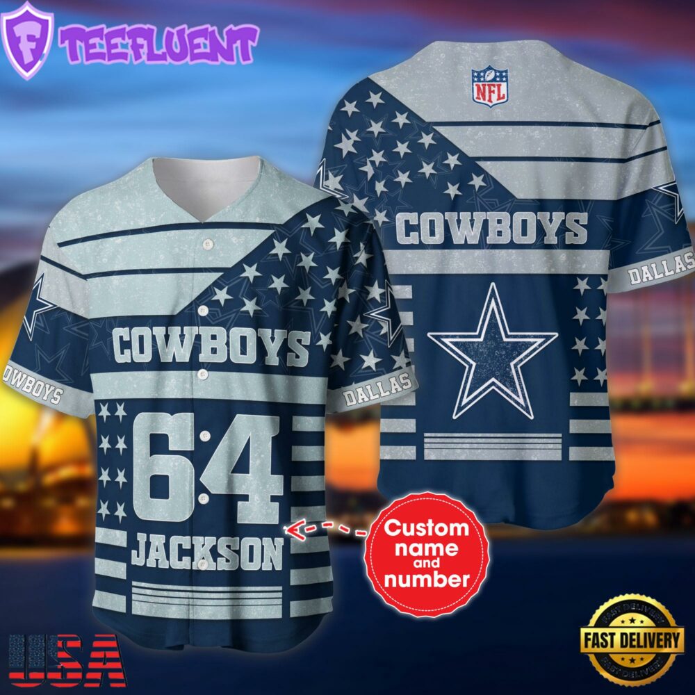 NFL Dallas Cowboys Personalized American Flag Baseball Jersey
