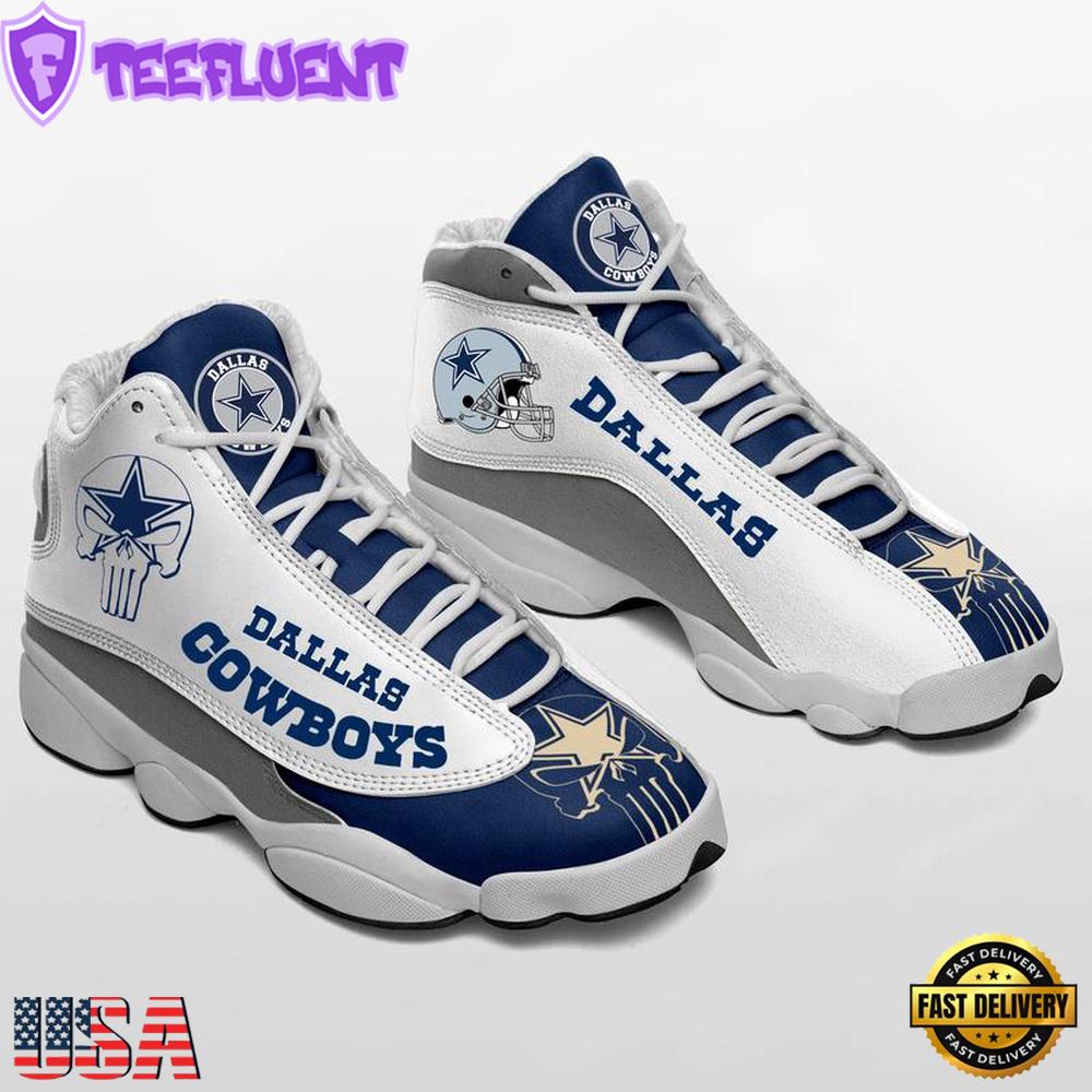 NFL Dallas Cowboys Punisher Skull Air Jordan 13 Sneaker Shoes - Gift For Fans