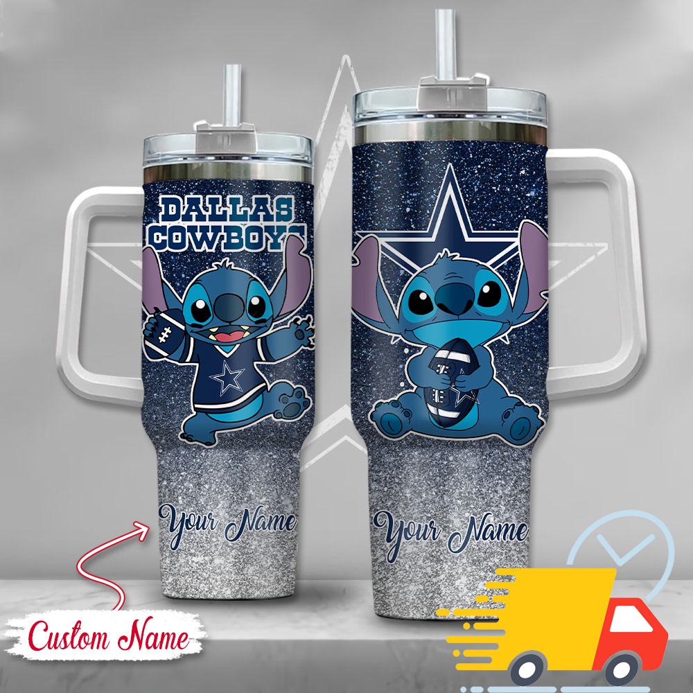 NFL Dallas Cowboys Stitch Glitter Custom Stanley Quencher 40oz Stainless Steel Tumbler With Handle