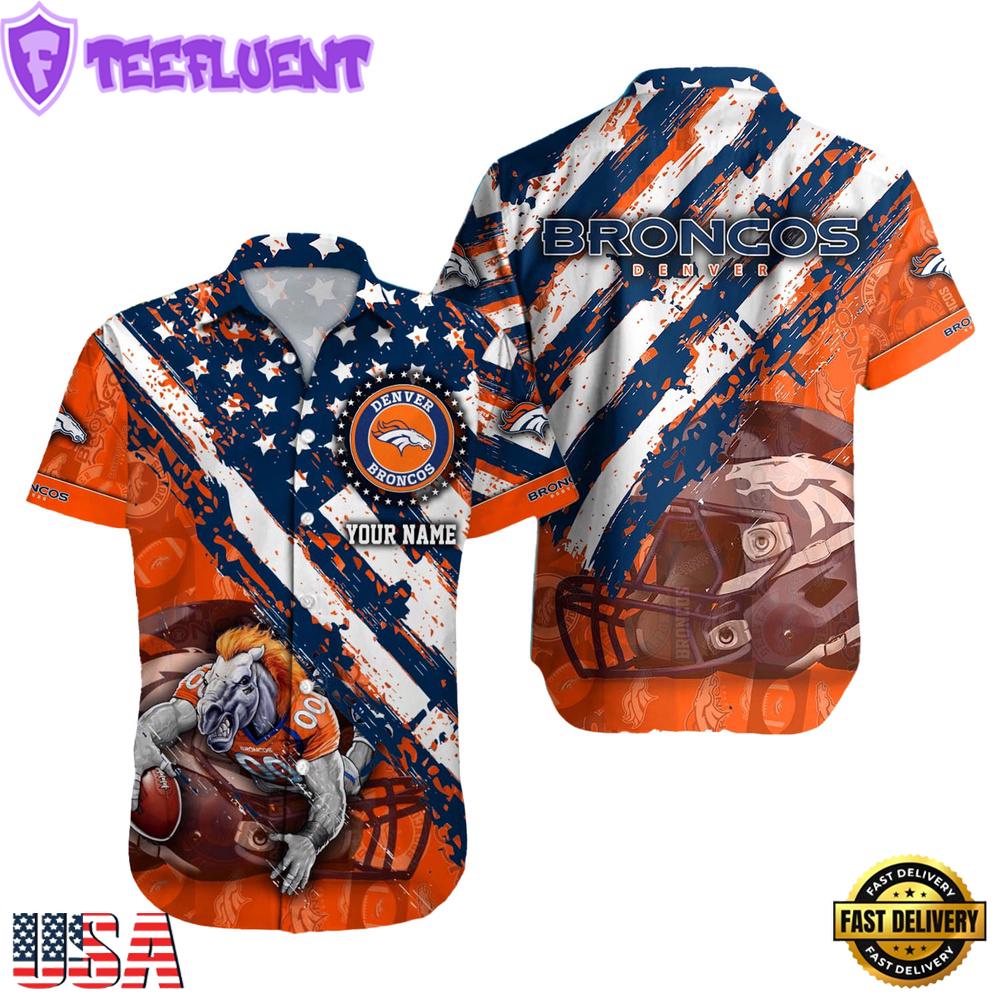 NFL Denver Broncos Football American Flag Mascot Custom Name Hawaiian Shirt