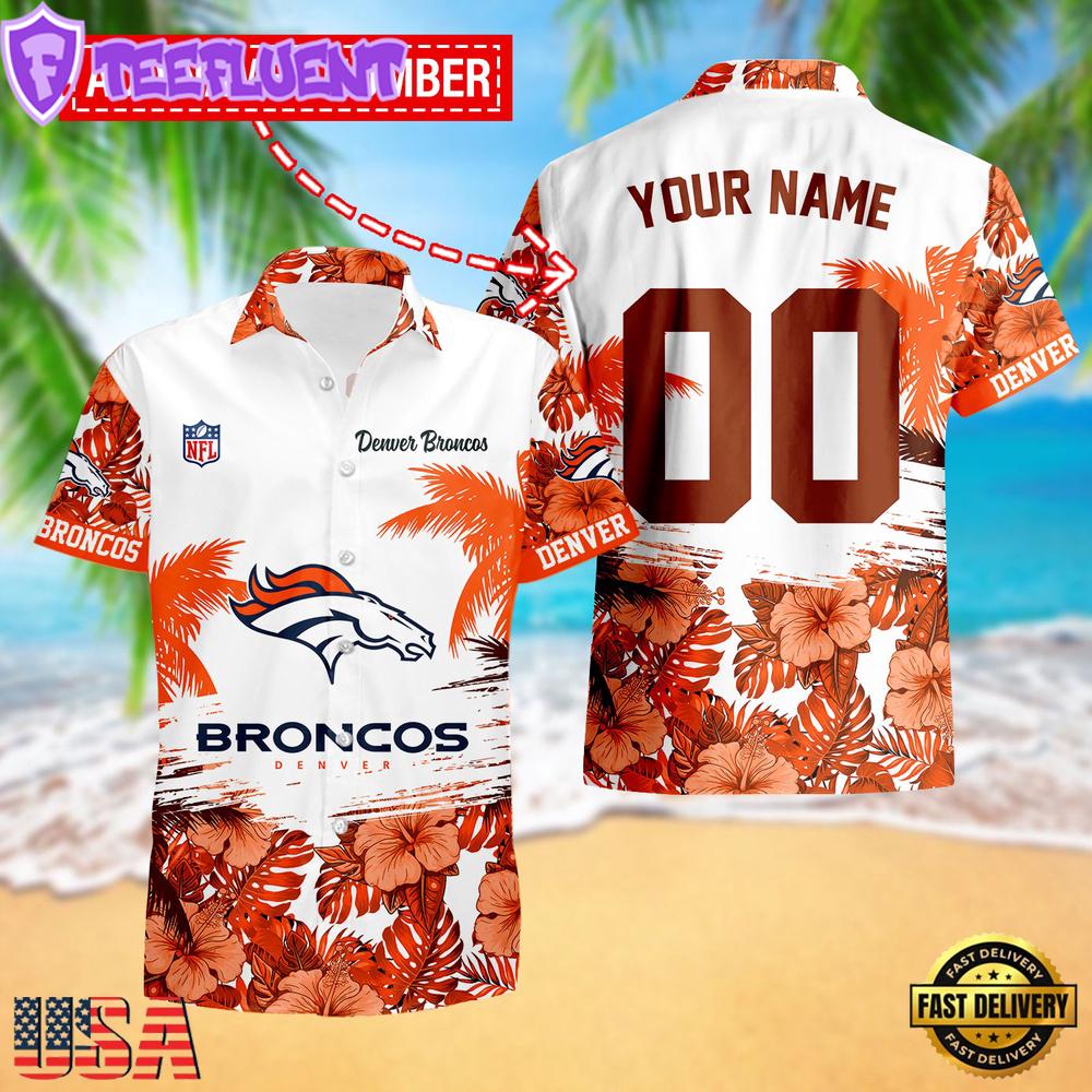 NFL Denver Broncos Hibiscus Flower Custom Name Hawaiian Shirt