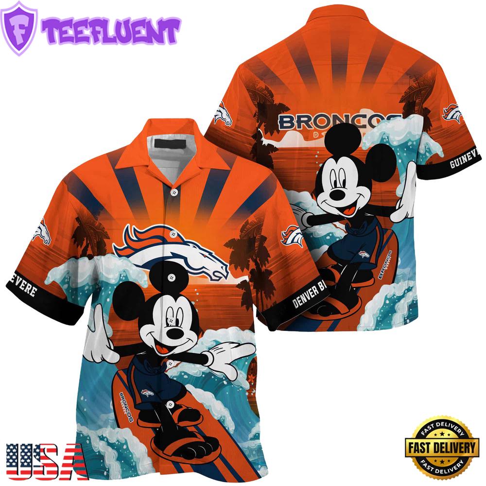 NFL Denver Broncos Mickey Mouse Surfing Custom Name Hawaiian Shirt