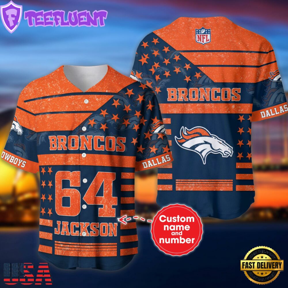 NFL Denver Broncos Personalized American Flag Baseball Jersey