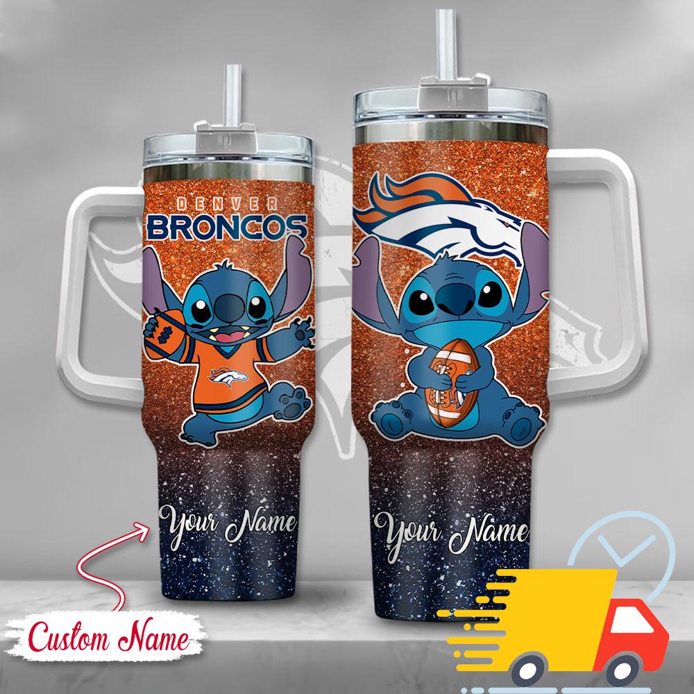 NFL Denver Broncos Stitch Glitter Custom Stanley Quencher 40oz Stainless Steel Tumbler With Handle