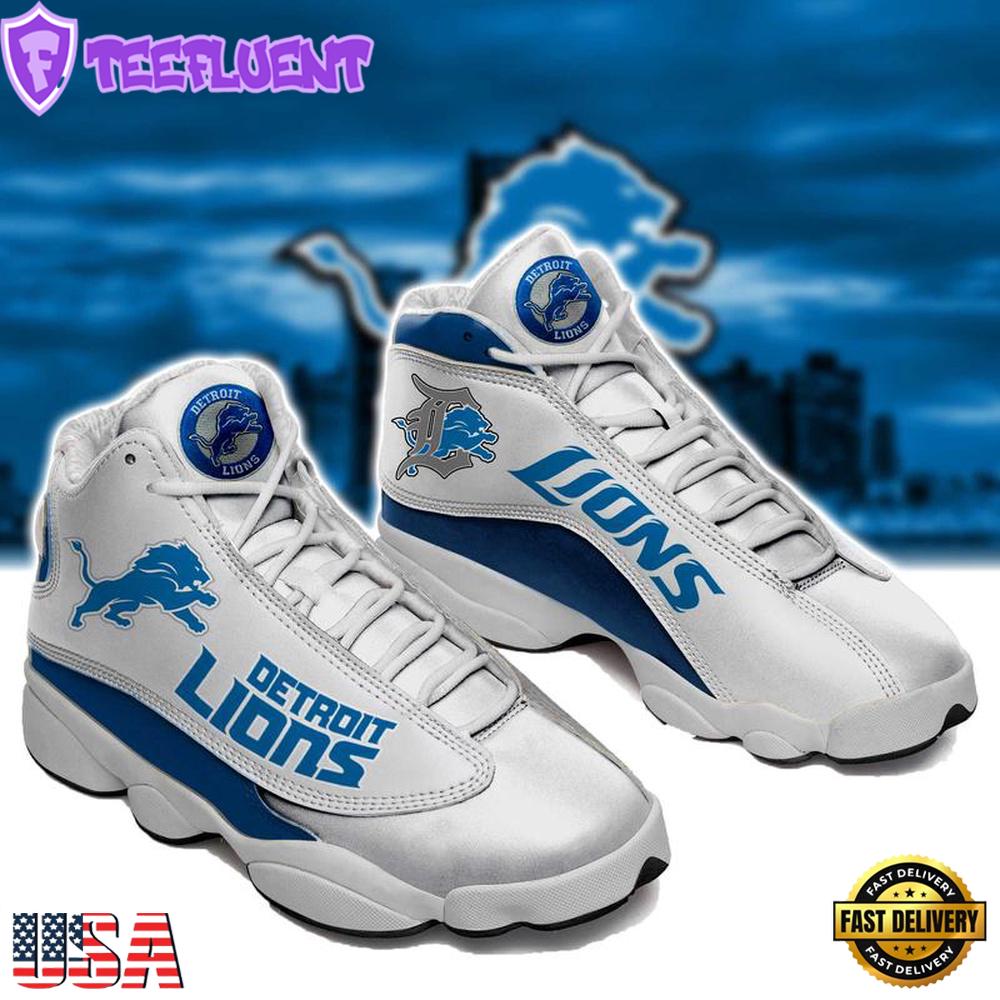 NFL Detroit Lions Blue White Air Jordan 13 Sneaker Shoes - Gift For Fans