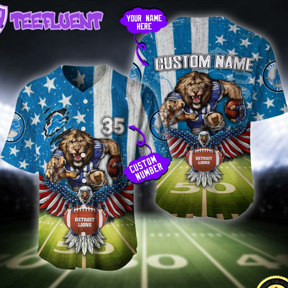 NFL Detroit Lions Eagle US Flag x Veterans Custom Baseball Jersey