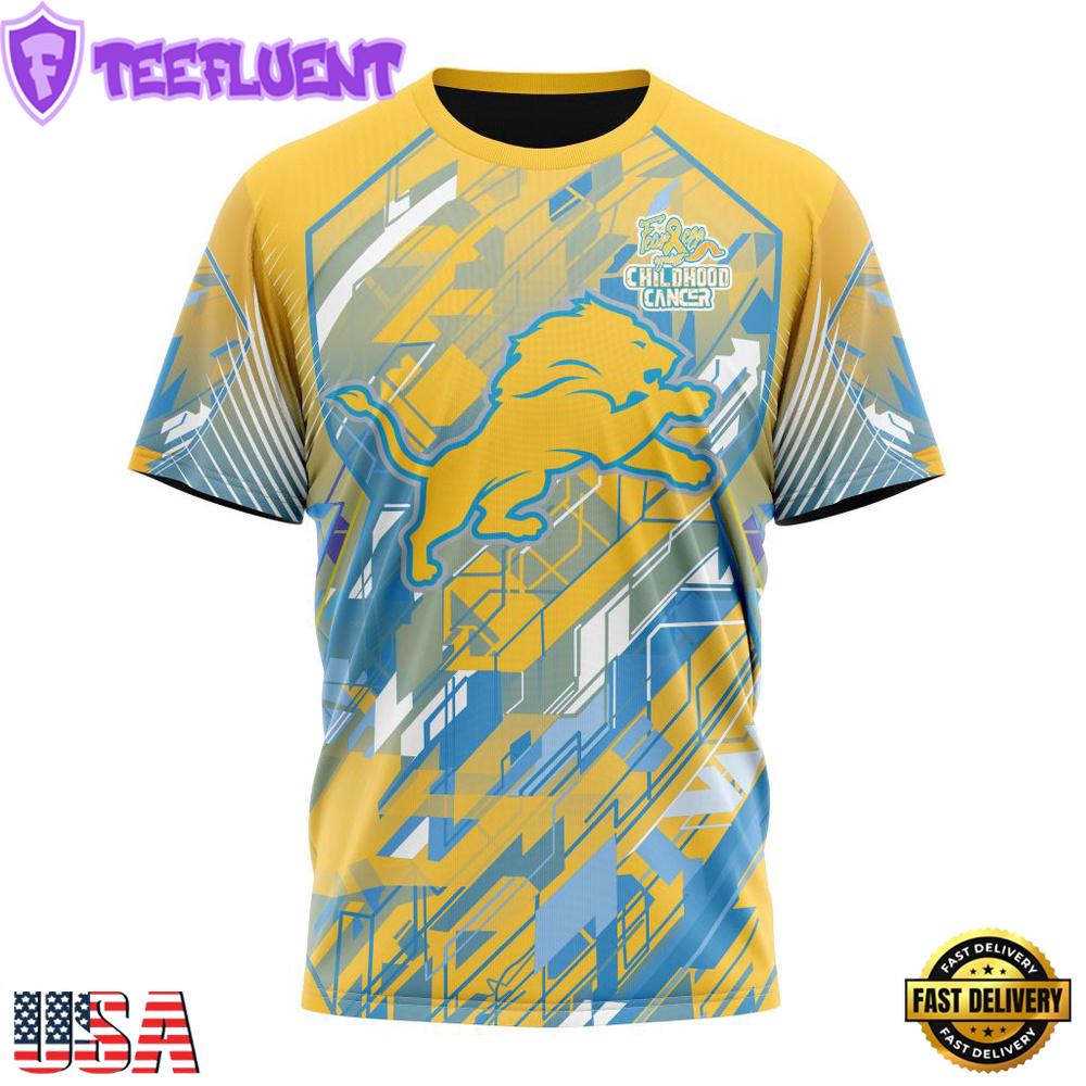 NFL Detroit Lions Football Childhood Cancers All Over Print T-Shirt