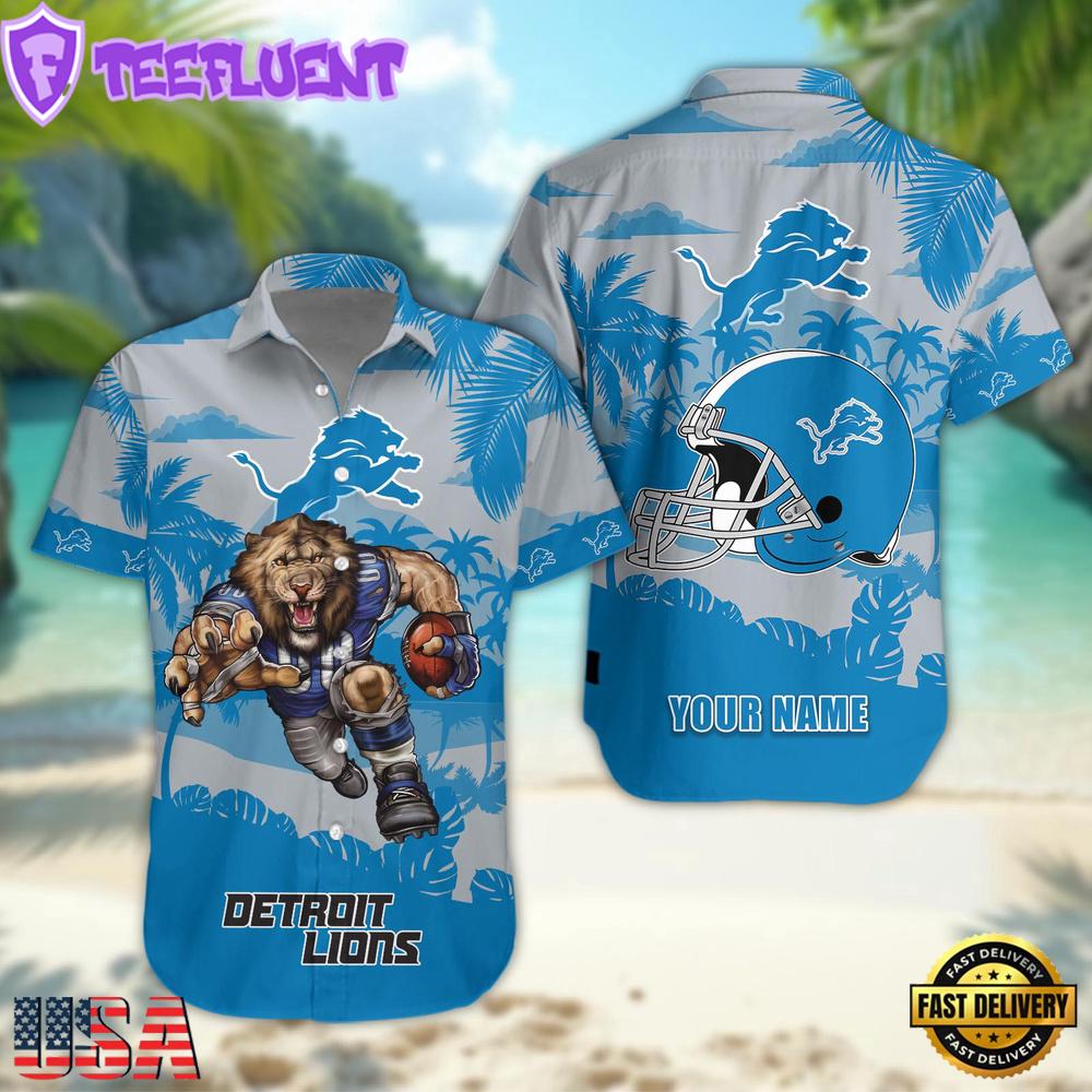 NFL Detroit Lions Football Mascot Custom Name Hawaiian Shirt