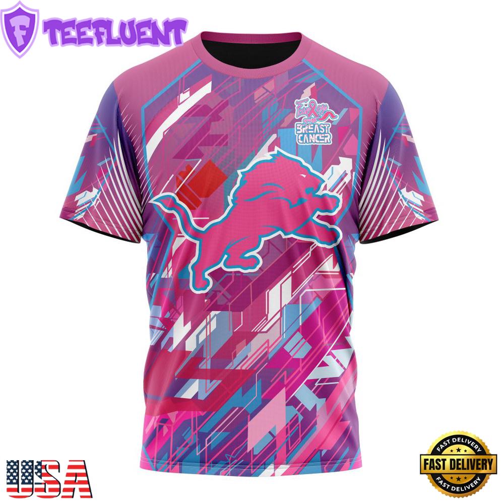 NFL Detroit Lions Football Team Breast Cancer 3D T-Shirt