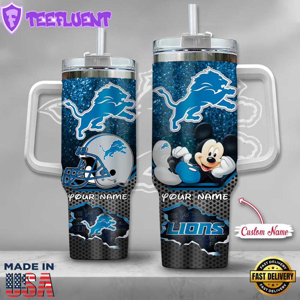 NFL Detroit Lions Mickey Mouse Custom Stanley Quencher 40oz Stainless Steel Tumbler With Handle
