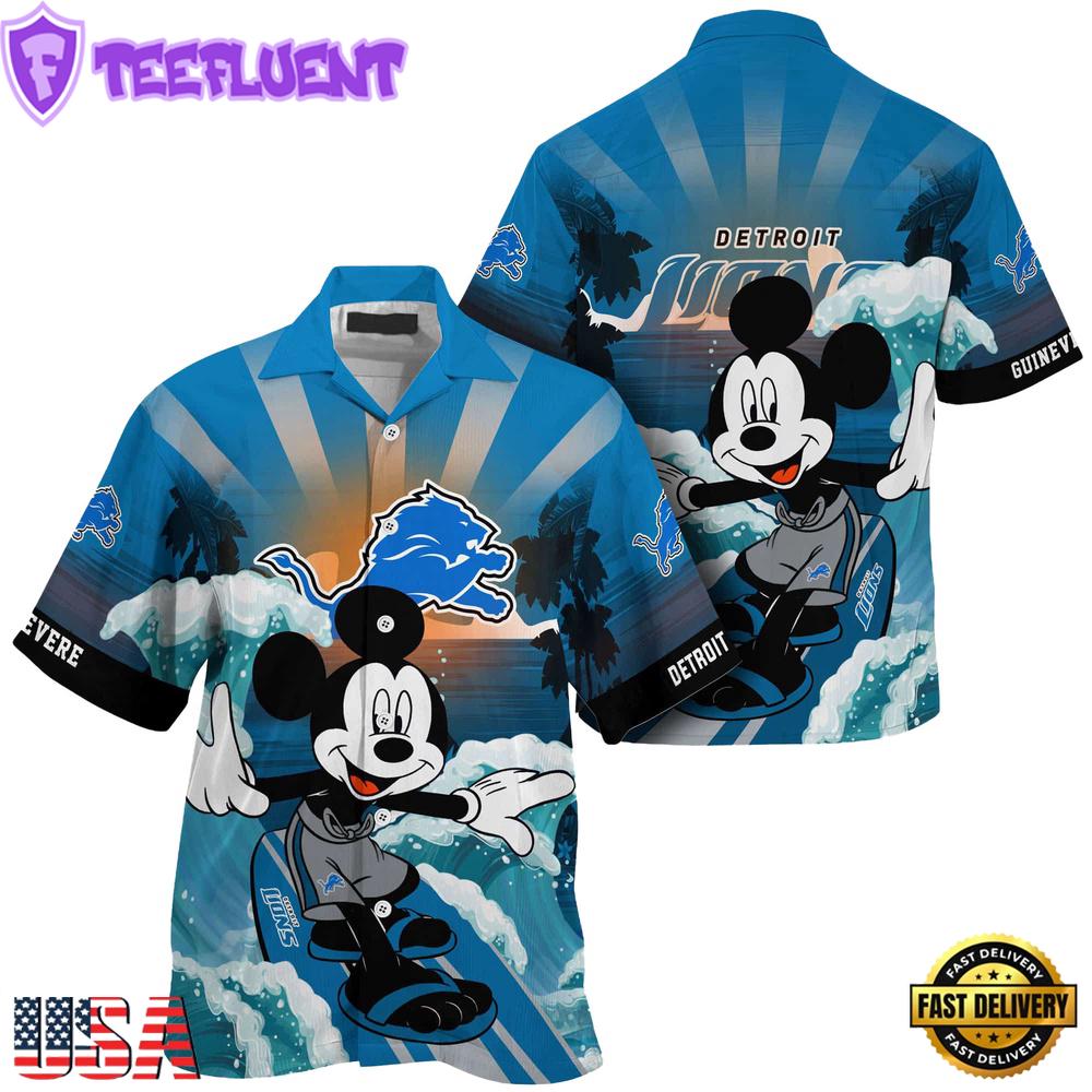NFL Detroit Lions Mickey Mouse Surfing Custom Name Hawaiian Shirt