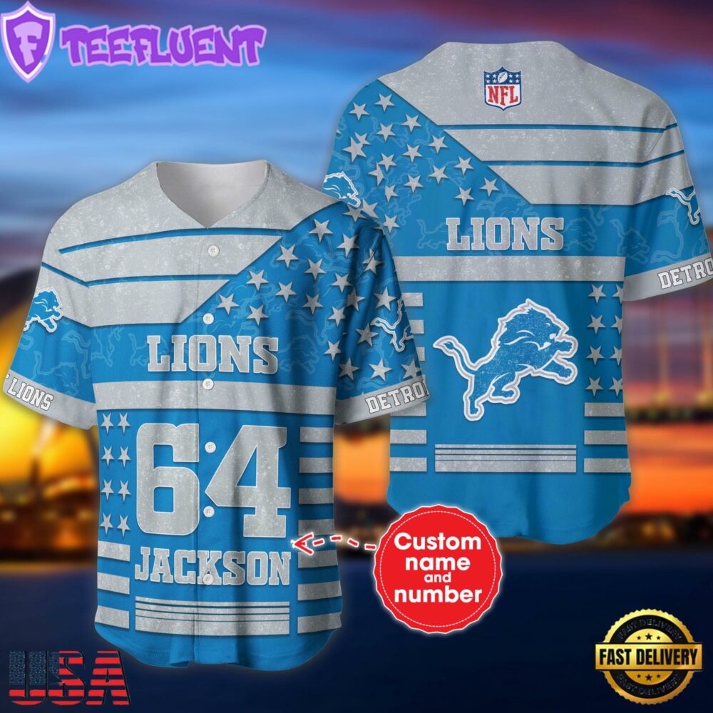 NFL Detroit Lions Personalized American Flag Baseball Jersey
