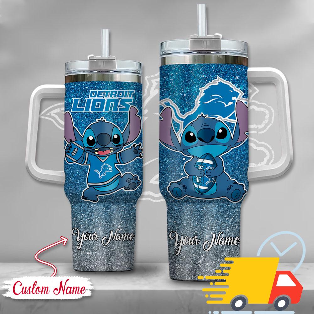 NFL Detroit Lions Stitch Glitter Custom Stanley Quencher 40oz Stainless Steel Tumbler With Handle