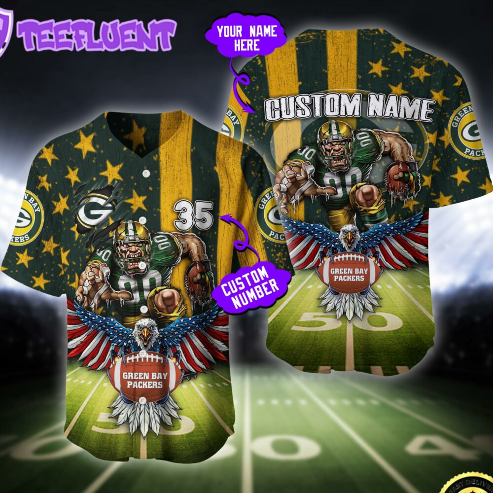 NFL Green Bay Packers Eagle US Flag x Veterans Custom Baseball Jersey