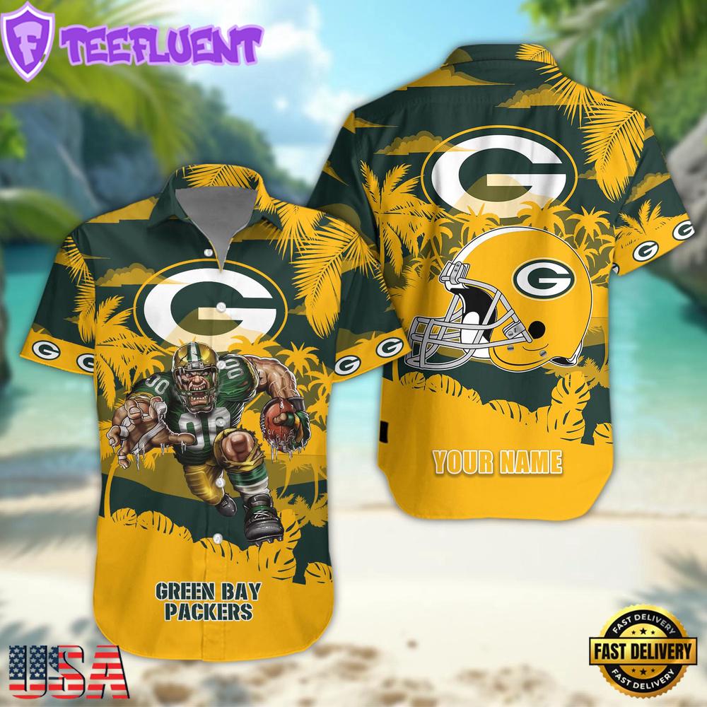 NFL Green Bay Packers Football Mascot Custom Name Hawaiian Shirt