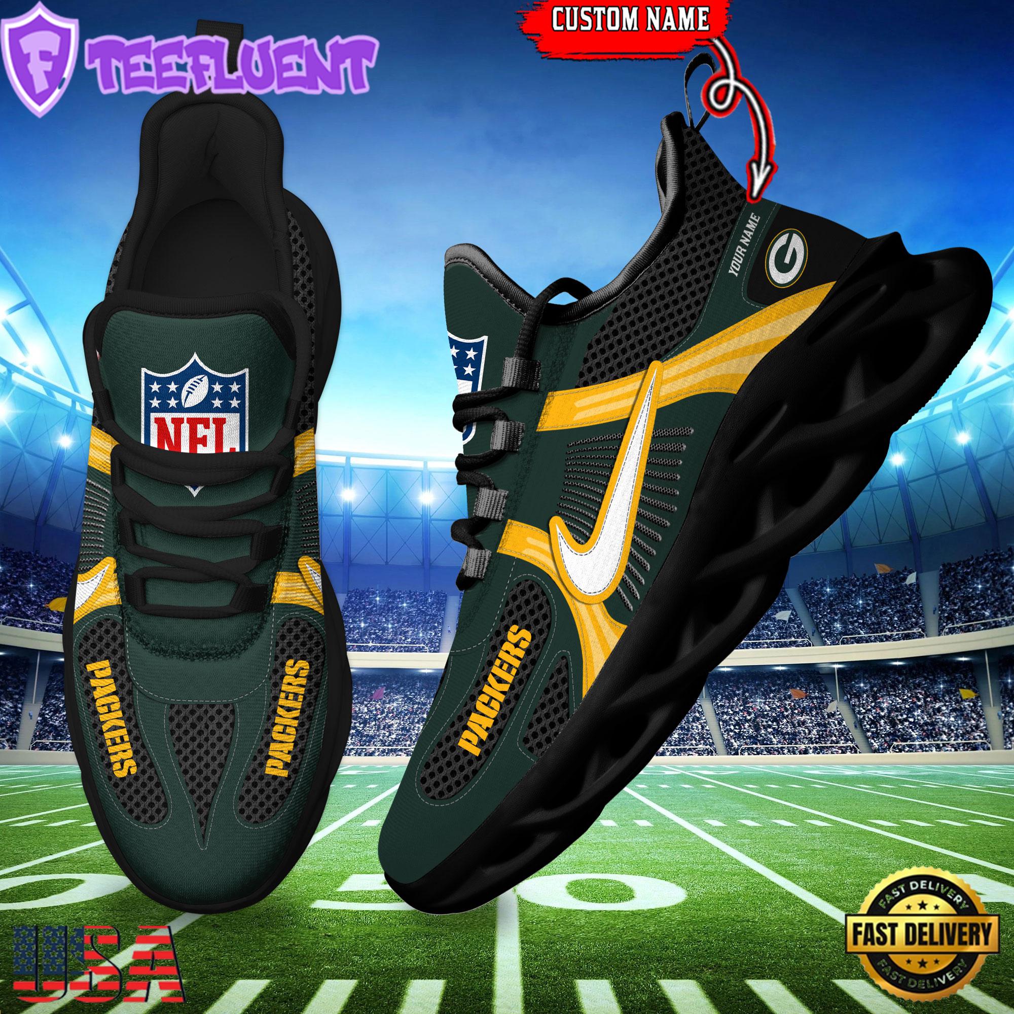 NFL Green Bay Packers Logo Football Team New Season Max Soul Shoes Running Sneakers For Mens Womens NFL Green Bay Packers Logo Football Team New Season Max Soul Shoes Running Sneakers For Mens Womens