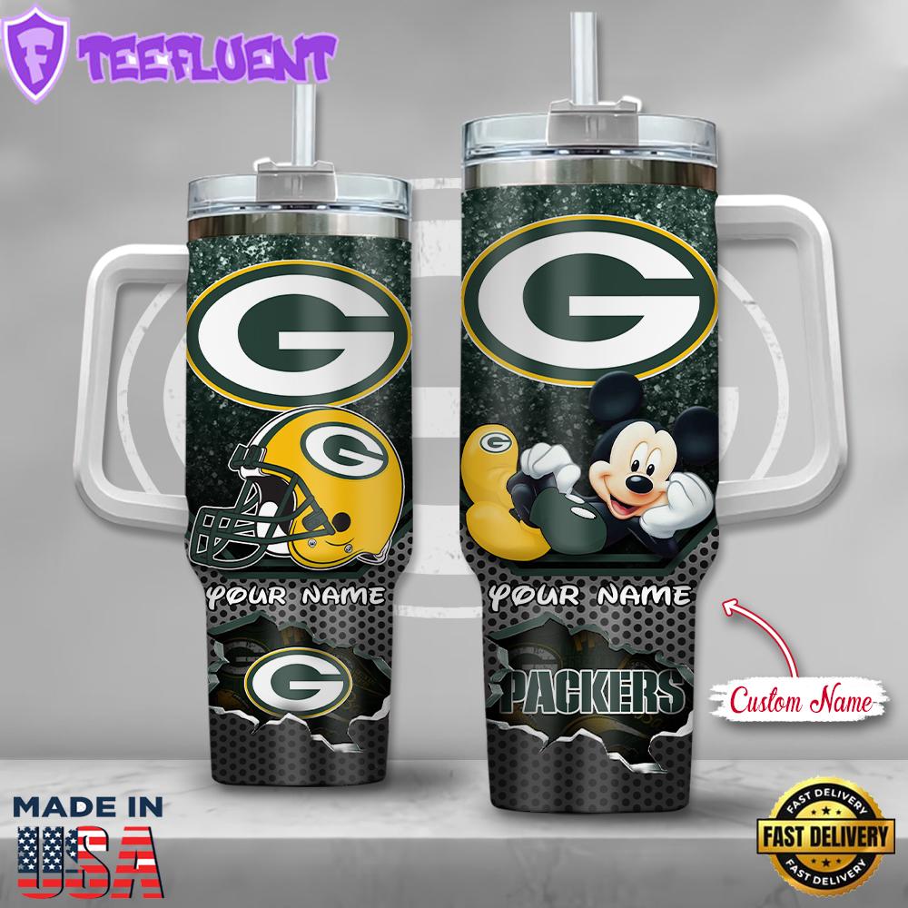 NFL Green Bay Packers Mickey Mouse Custom Stanley Quencher 40oz Stainless Steel Tumbler With Handle