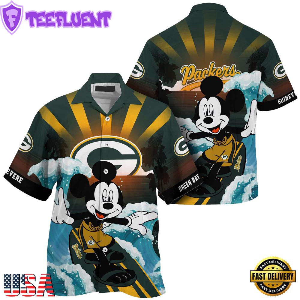 NFL Green Bay Packers Mickey Mouse Surfing Custom Name Hawaiian Shirt