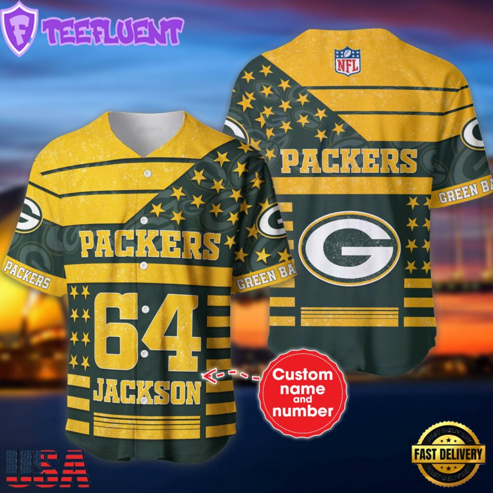 NFL Green Bay Packers Personalized American Flag Baseball Jersey