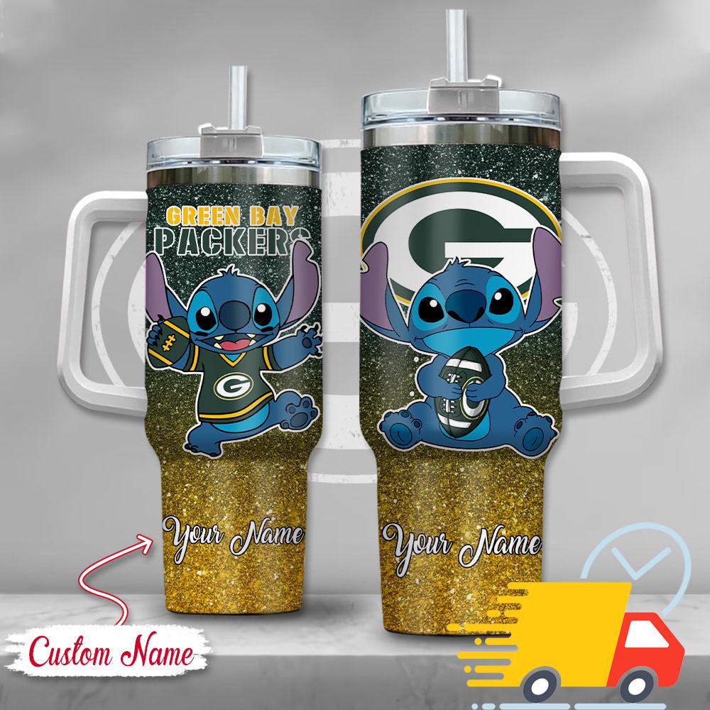 NFL Green Bay Packers Stitch Glitter Custom Stanley Quencher 40oz Stainless Steel Tumbler With Handle