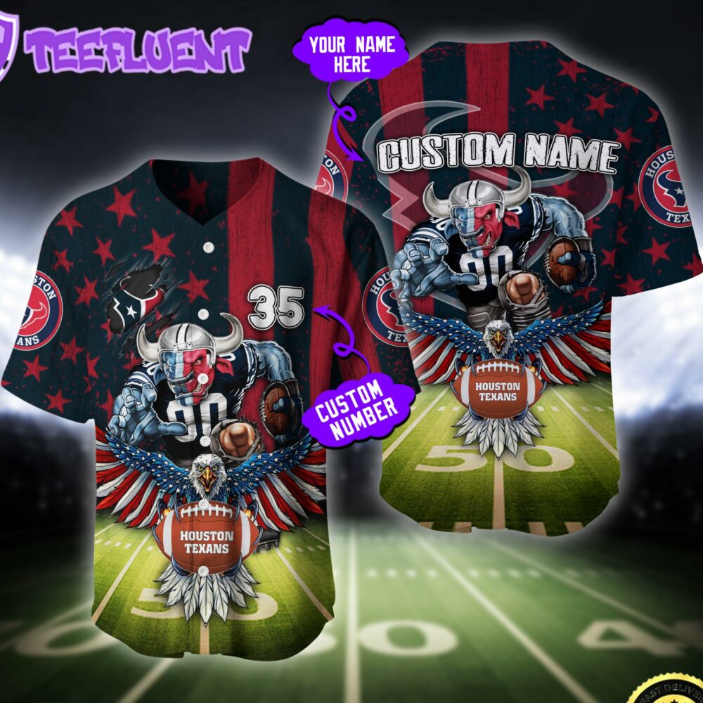 NFL Houston Texans Eagle US Flag x Veterans Custom Baseball Jersey