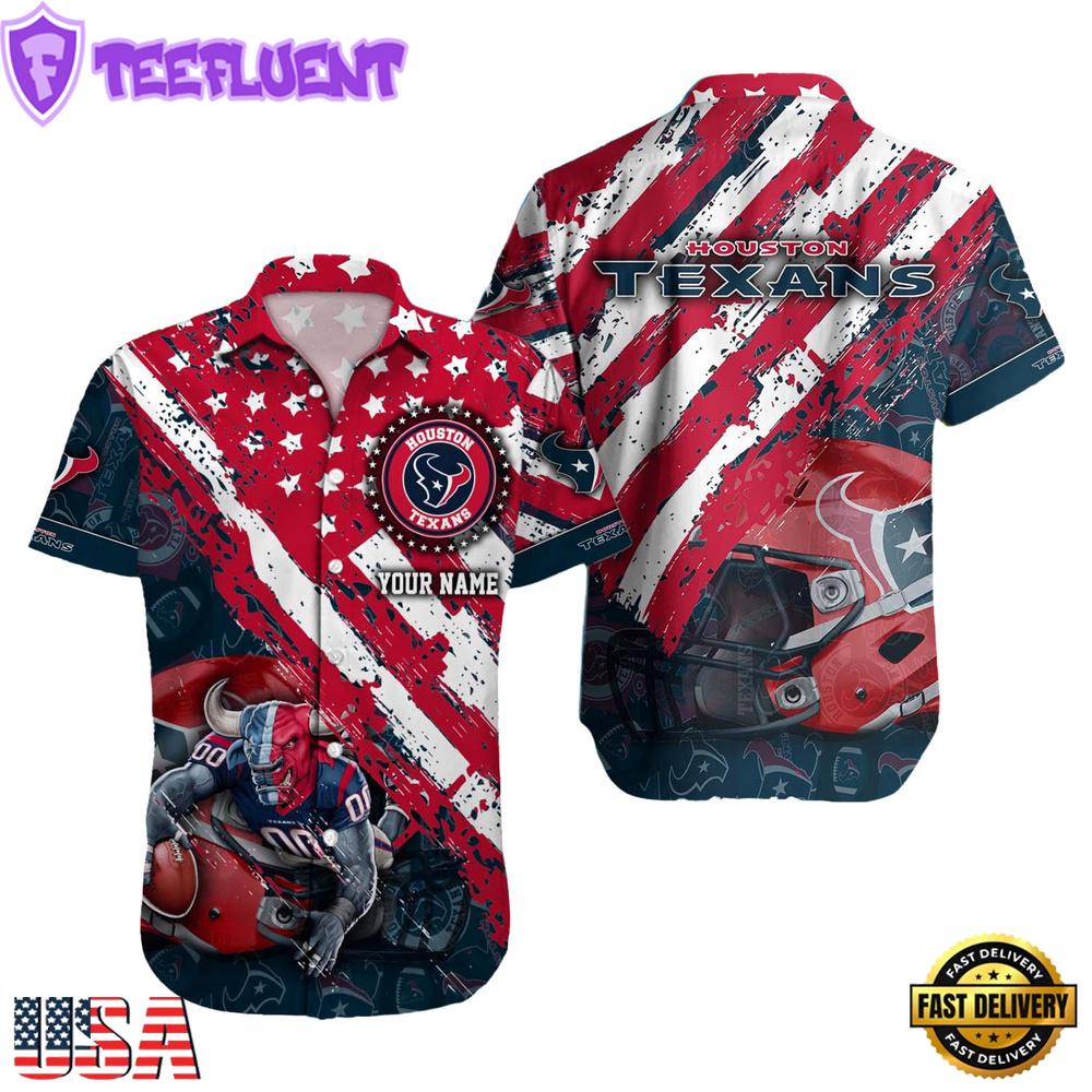 NFL Houston Texans Football American Flag Mascot Custom Name Hawaiian Shirt