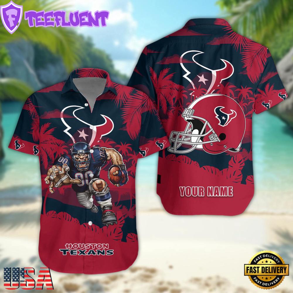 NFL Houston Texans Football Mascot Custom Name Hawaiian Shirt