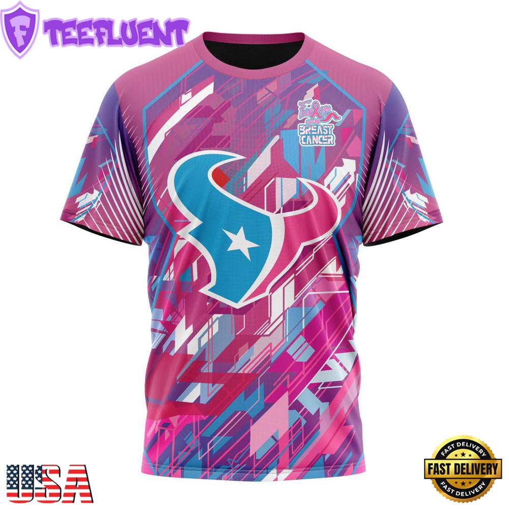 NFL Houston Texans Football Team Breast Cancer 3D T-Shirt