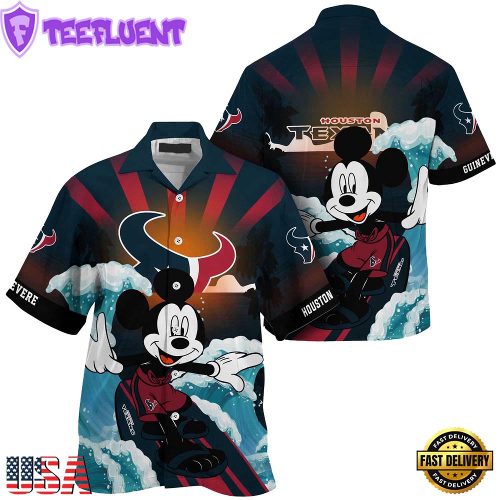 NFL Houston Texans Mickey Mouse Surfing Custom Name Hawaiian Shirt