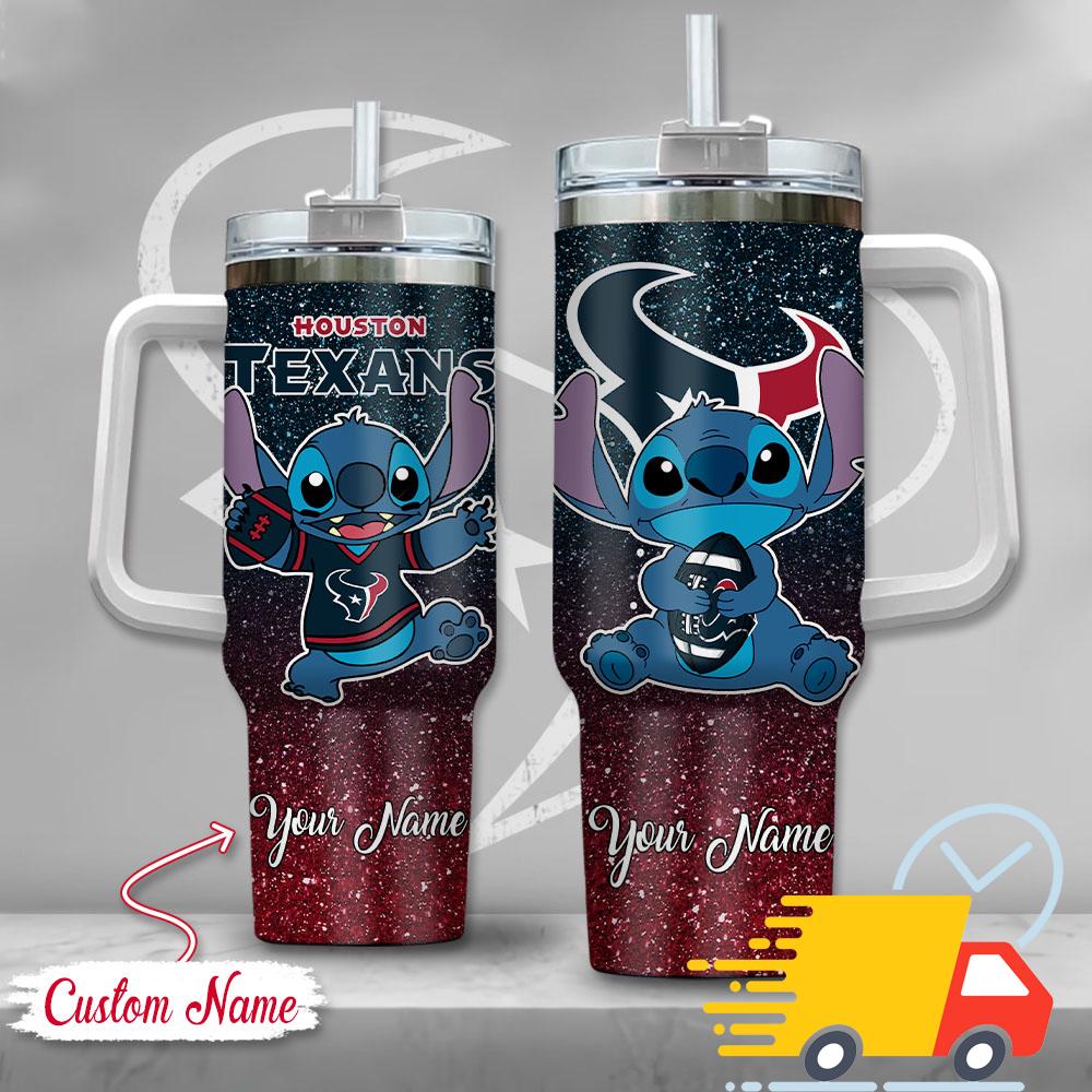 NFL Houston Texans Stitch Glitter Custom Stanley Quencher 40oz Stainless Steel Tumbler With Handle