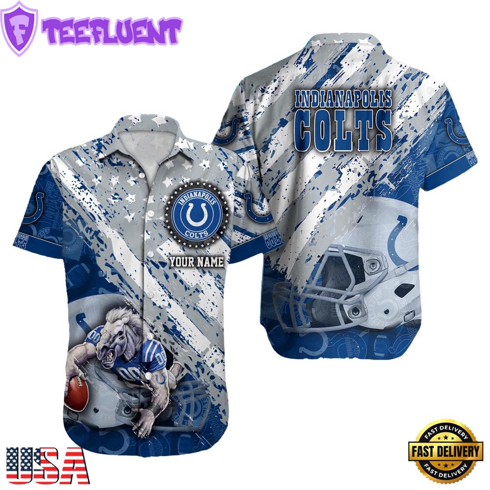 NFL Indianapolis Colts Football American Flag Mascot Custom Name Hawaiian Shirt
