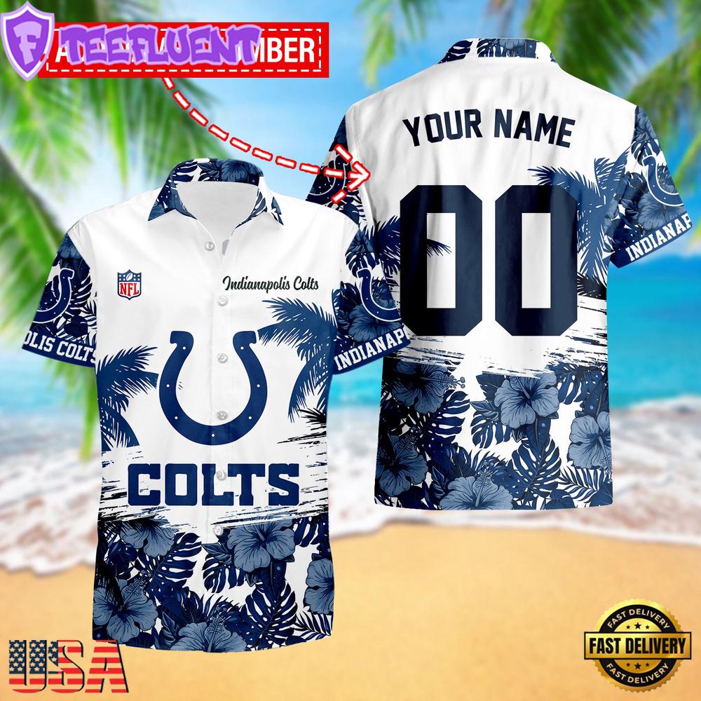 NFL Indianapolis Colts Hibiscus Flower Custom Name Hawaiian Shirt