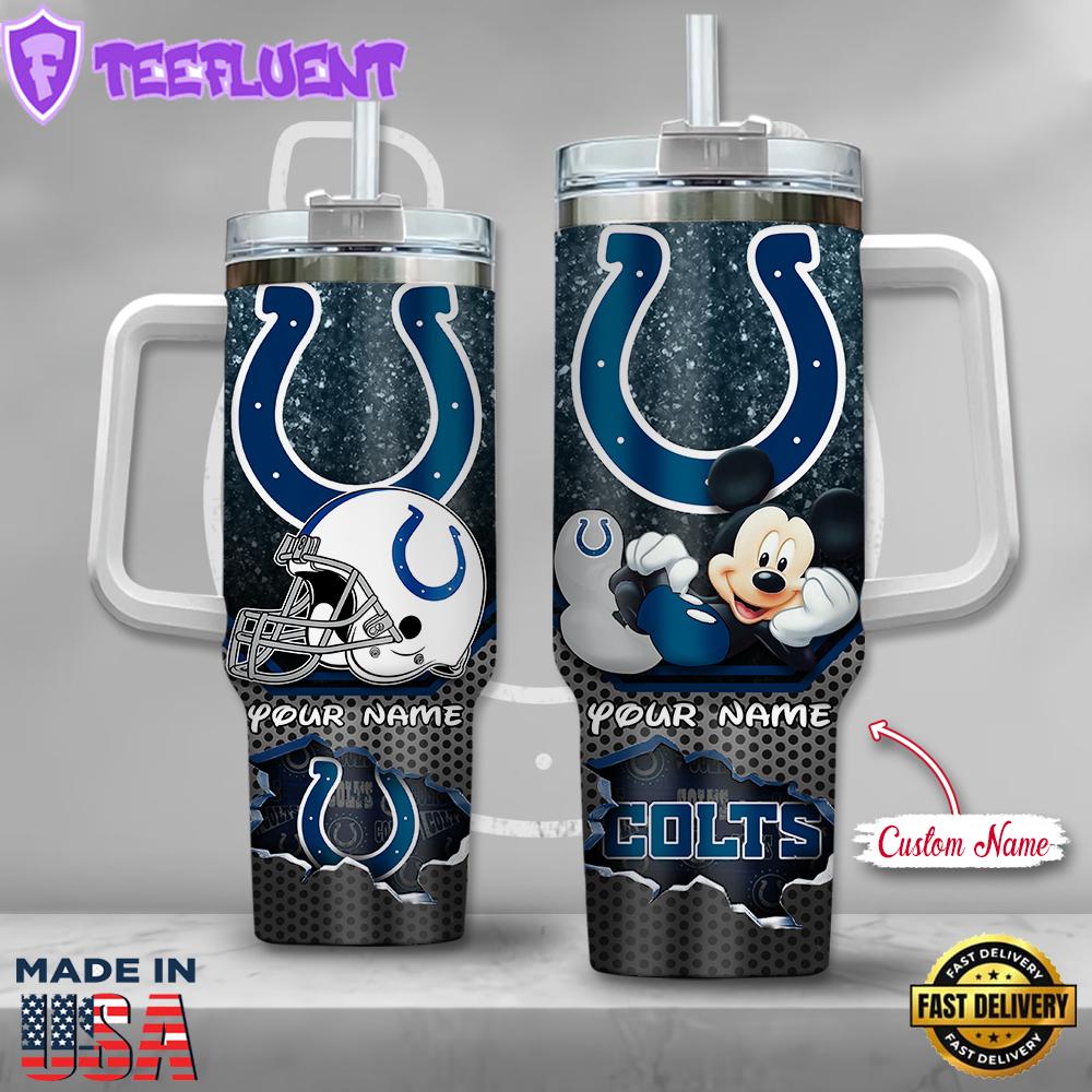 NFL Indianapolis Colts Mickey Mouse Custom Stanley Quencher 40oz Stainless Steel Tumbler With Handle
