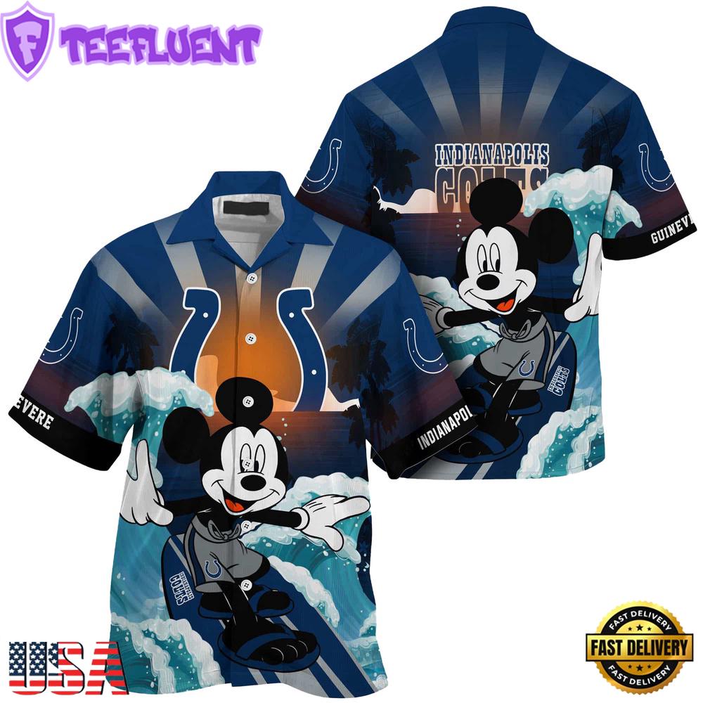 NFL Indianapolis Colts Mickey Mouse Surfing Custom Name Hawaiian Shirt
