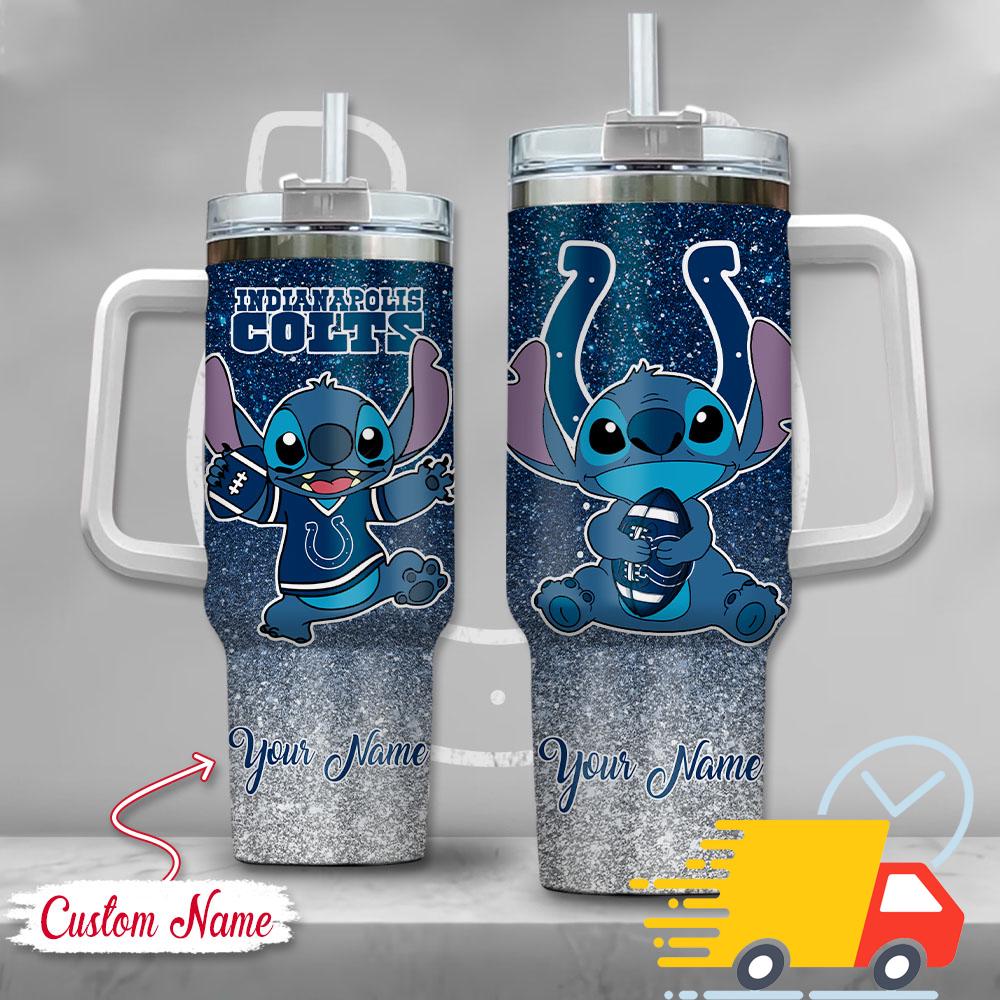NFL Indianapolis Colts Stitch Glitter Custom Stanley Quencher 40oz Stainless Steel Tumbler With Handle