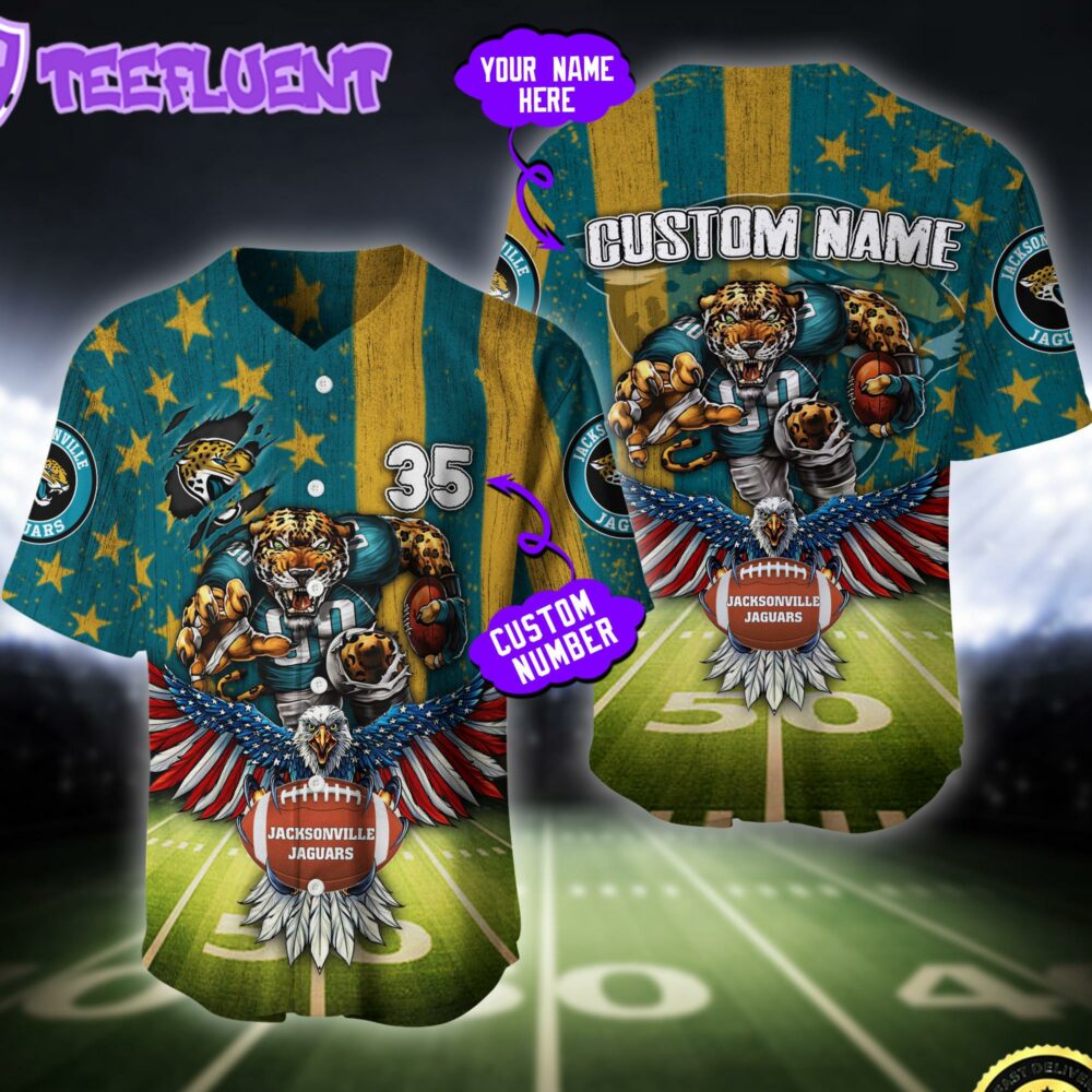 NFL Jacksonville Jaguars Eagle US Flag x Veterans Custom Baseball Jersey