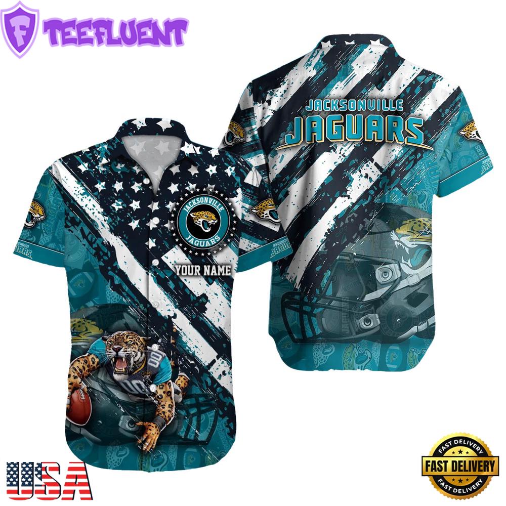 NFL Jacksonville Jaguars Football American Flag Mascot Custom Name Hawaiian Shirt