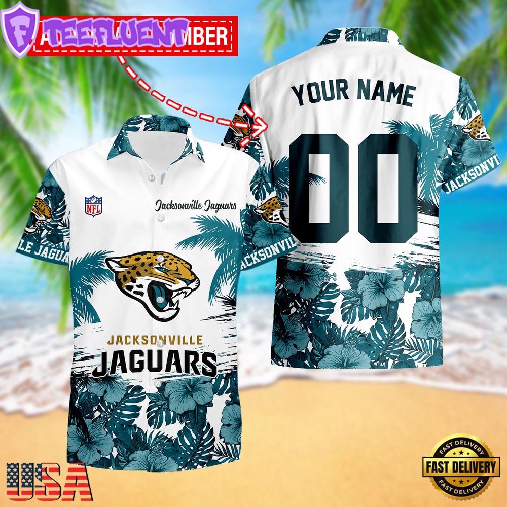NFL Jacksonville Jaguars Hibiscus Flower Custom Name Hawaiian Shirt