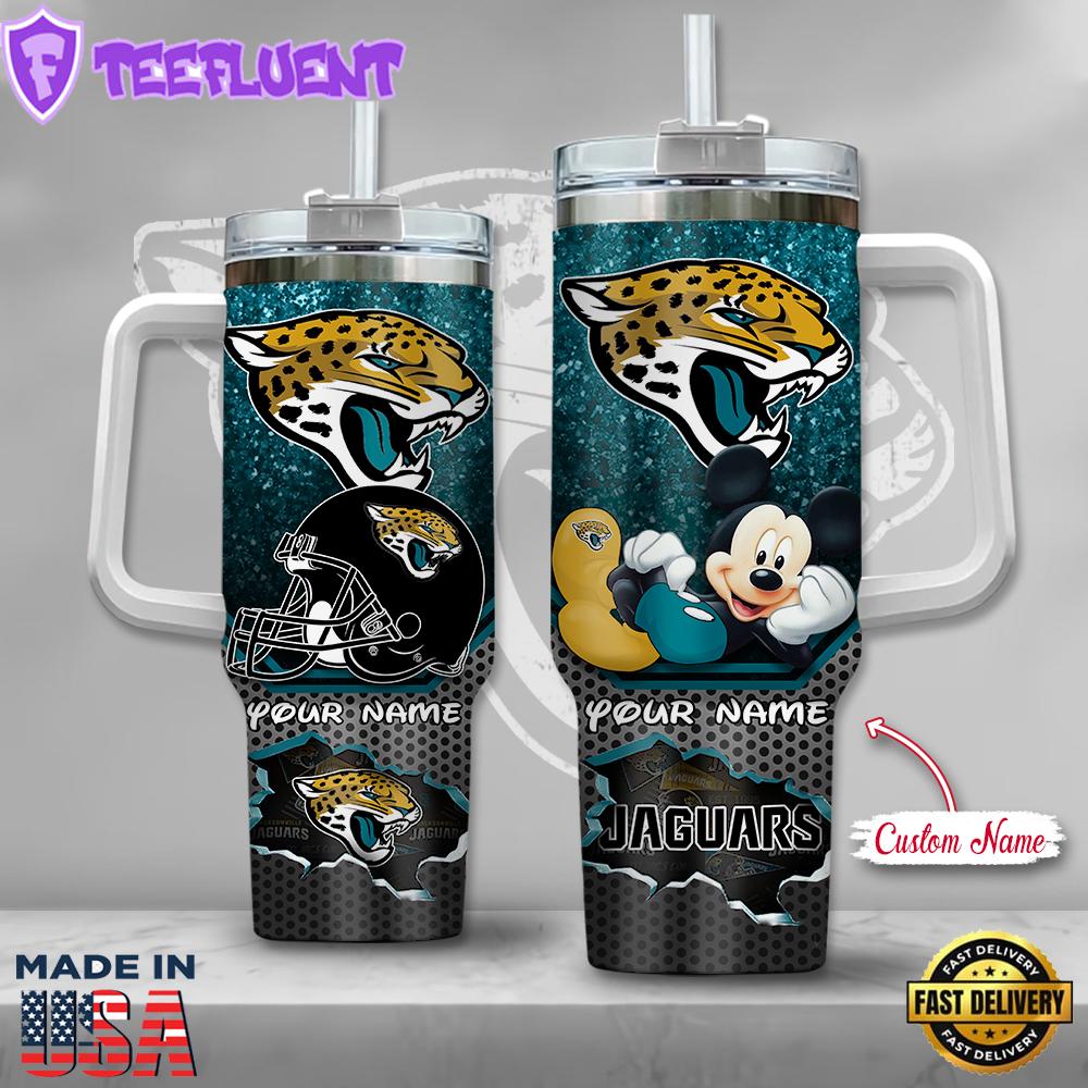NFL Jacksonville Jaguars Mickey Mouse Custom Stanley Quencher 40oz Stainless Steel Tumbler With Handle