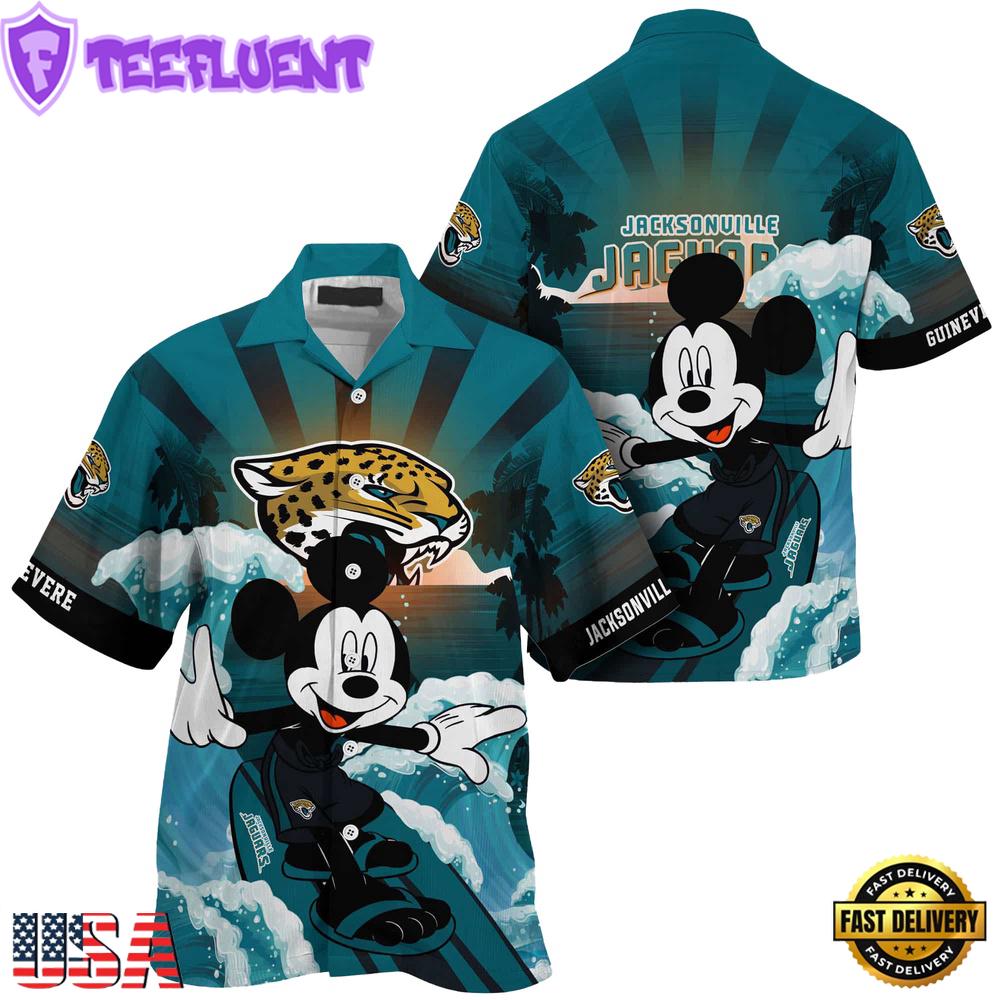 NFL Jacksonville Jaguars Mickey Mouse Surfing Custom Name Hawaiian Shirt