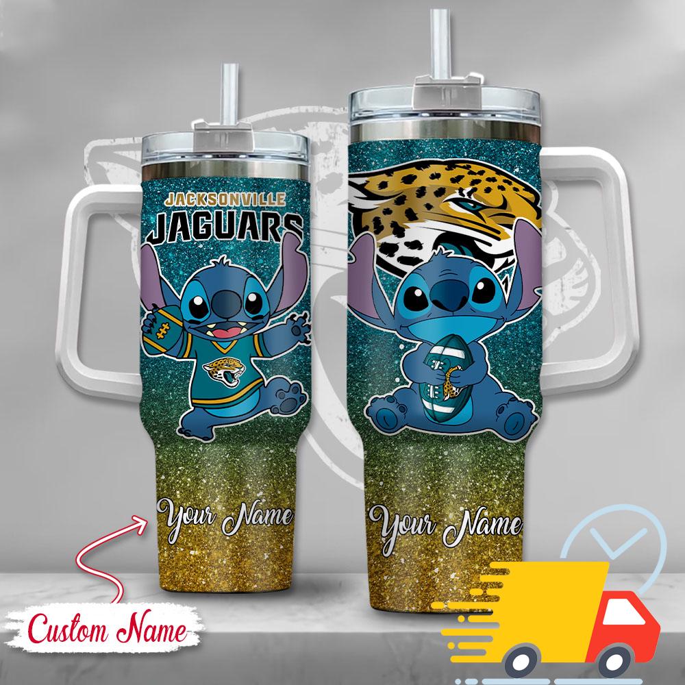 NFL Jacksonville Jaguars Stitch Glitter Custom Stanley Quencher 40oz Stainless Steel Tumbler With Handle