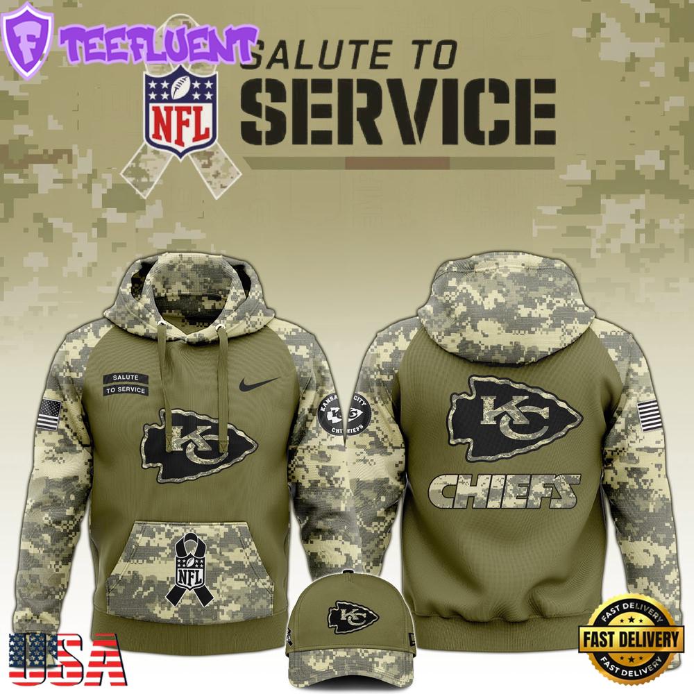 NFL Kansas City Chiefs 2024 Salute to Service Club Green Camo Hoodie Best Veterans Day Gift