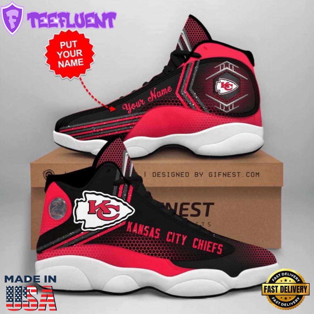 NFL Kansas City Chiefs Custom Name Red Black Air Jordan 13 Shoes For Men Women