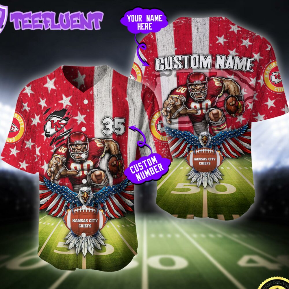 NFL Kansas City Chiefs Eagle US Flag x Veterans Custom Baseball Jersey