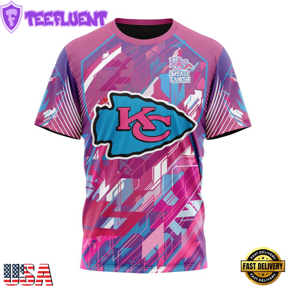 NFL Kansas City Chiefs Football Team Breast Cancer 3D T-Shirt