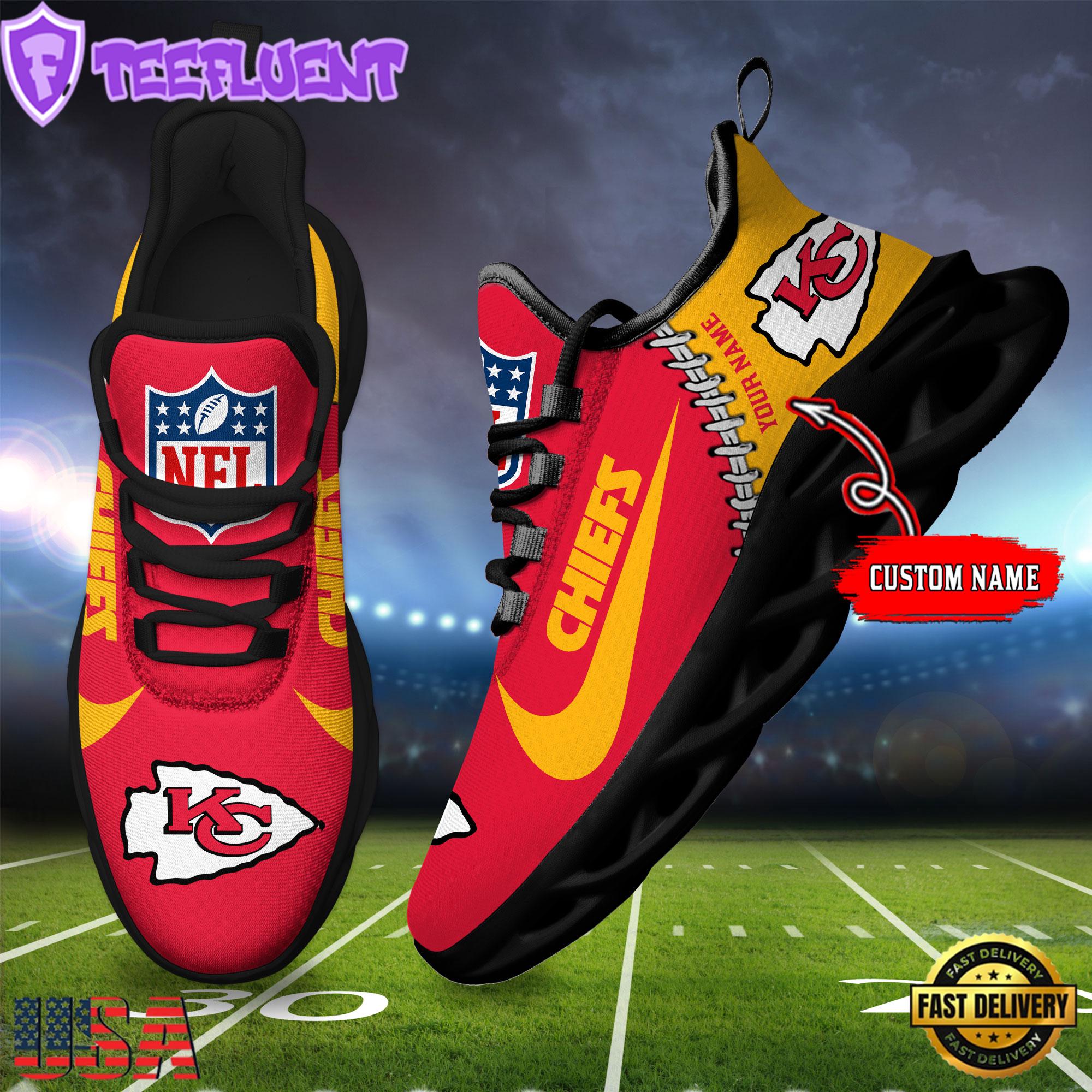 Custom Name NFL Kansas City Chiefs Football Team Design Max Soul Shoes, Football New Sneaker Shoes , Running Sneakers Shoes Custom Name NFL Kansas City Chiefs Football Team Design Max Soul Shoes, Football New Sneaker Shoes , Running Sneakers Shoes